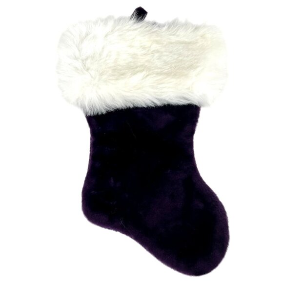 Purple Velvet And White Faux Fur Cuff Christmas Stocking Measures 15 Inches - Picture 1 of 3